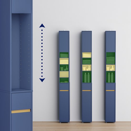 SoBuy Armoires de salle de bain hautes - Armoire de rangement avec étagères réglables et tiroir - Armoire colonne salle de bain - Bleu, 20x20x180cm, BZR34-II-B - pour salle de bain, salon, chambre à coucher