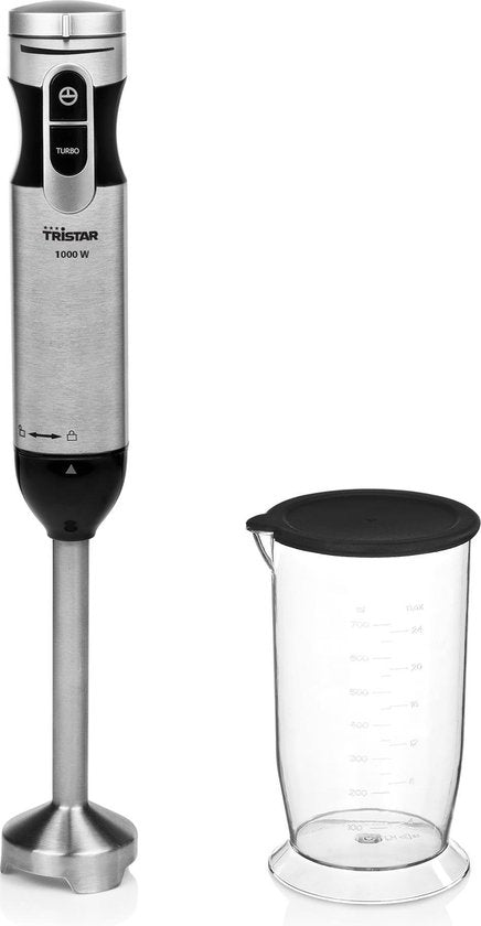 Mixeur plongeant Tristar 1000 W - MX-4829 - 1 vitesse avec fonction turbo - avec verre doseur - en acier inoxydable