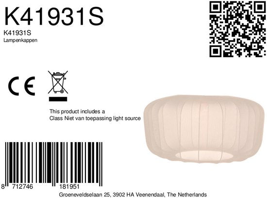 Abat-jour K41931S Ø 60 cm - Tissu beige crème - Design artisanal - Anne Light Home