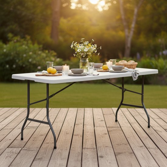 Table de bière pliable AXI Elba – Blanche – 180 x 74 x 75 cm – Pliable – Avec poignées – Idéale à emporter – Structure en acier et plastique HDPE – Portable et peu encombrante – Jusqu’à 150 kg