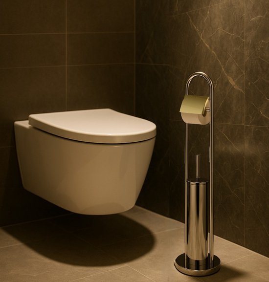 Ceruzo Toiletbutler Freestanding - Stainless steel - Shiny-80 cm - WCRoll Holder + Brush - Luxury Bathroom Accessory