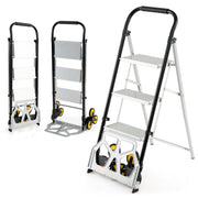 Chariot de transport pliable 2-en-1 Coast et escabeau à trois marches - aluminium - usage intensif - argent/noir