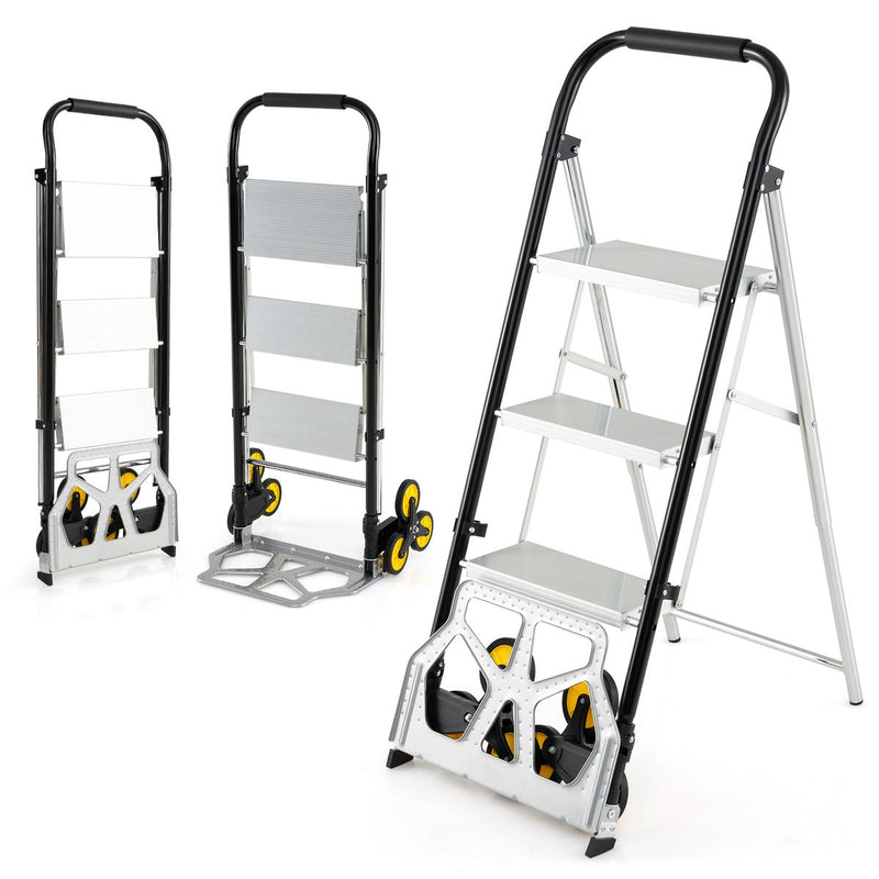 Chariot de transport pliable 2-en-1 Coast et escabeau à trois marches - aluminium - usage intensif - argent/noir