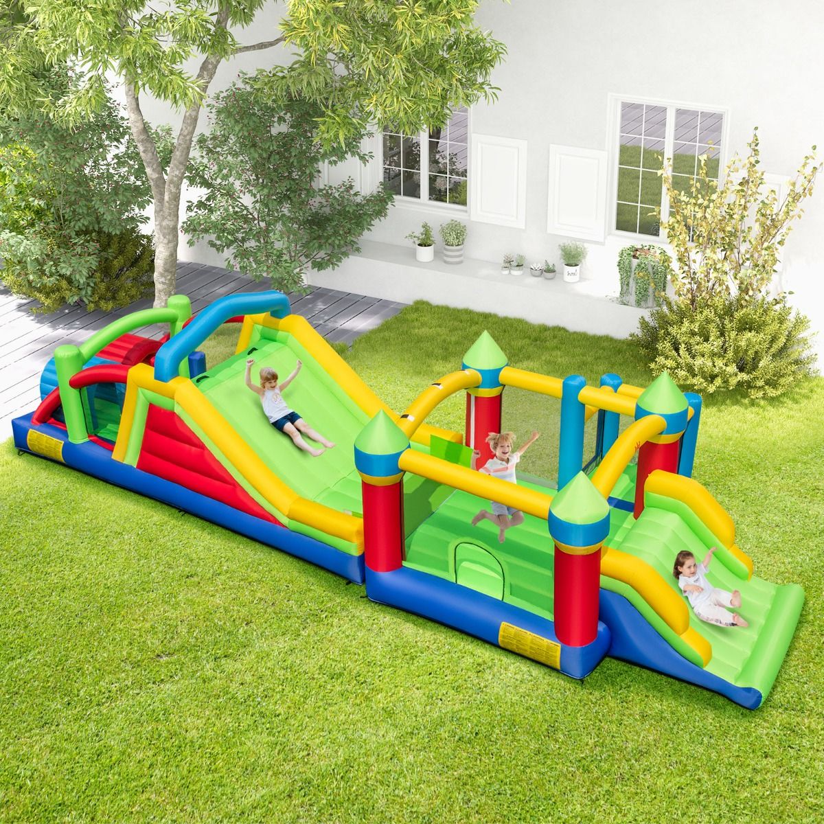 Structure gonflable Coast pour enfants - 2 toboggans - Tunnels et mur d'escalade - Multicolore
