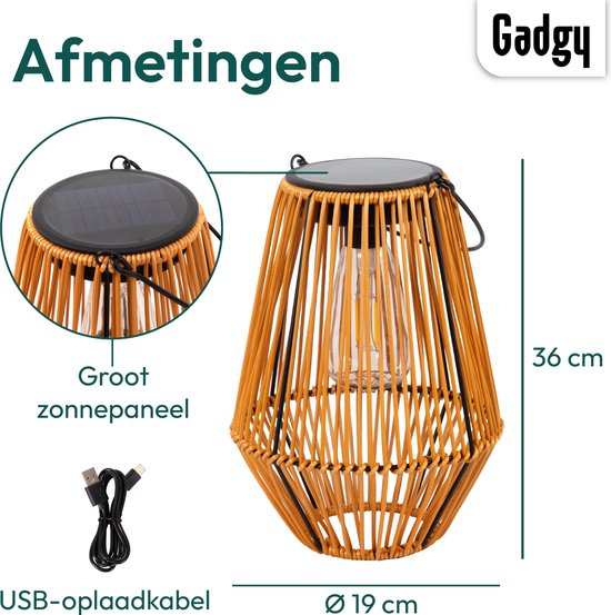 Gadgy Lampe solaire de jardin en rotin marron - Lampe solaire de jardin - Lampe solaire de table avec connexion USB - Lampe d'extérieur - Statue de jardin - Lanterne de jardin avec capteur jour/nuit - Eclairage pour l'extérieur - Lanterne de jardin