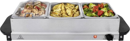 Tristar BP-6283 - Réchauffeur de buffet 200 W - Chafing dish - 3 x 1,4 litre - Avec couvercle - Acier inoxydable