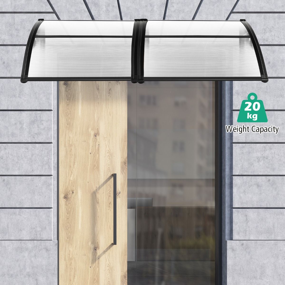 Auvent pour porte-fenêtre Coast - protection contre le soleil et la pluie - panneau en polycarbonate - gris - 102 x 99 cm