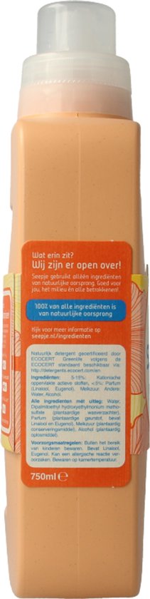 Adoucissant Seepje au bois de santal et à la pêche - 30 lavages - 750 ml