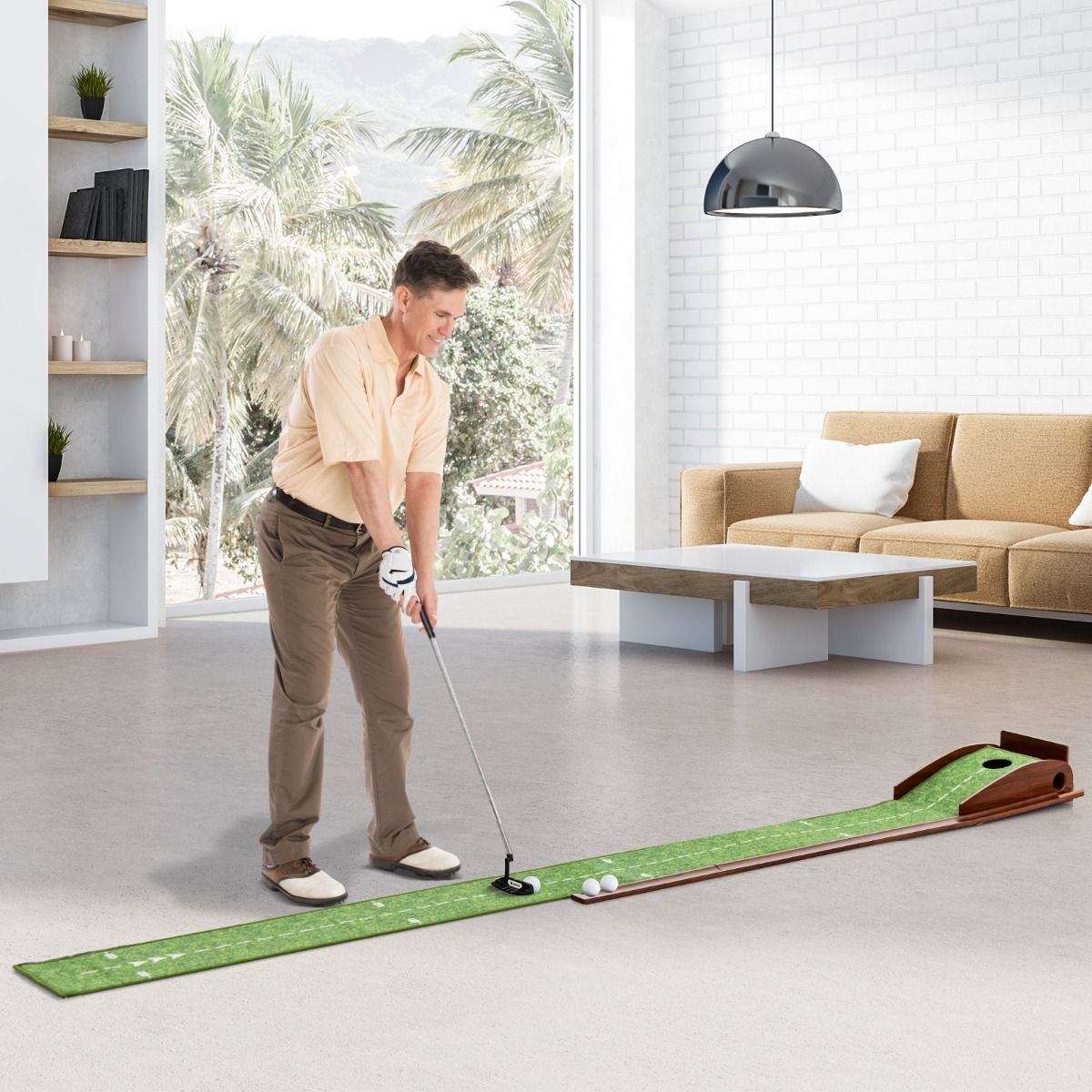 Coast Golf Practice Mat - Retour automatique de la balle - 3 balles de golf incluses - 277 x 29 x 15 cm