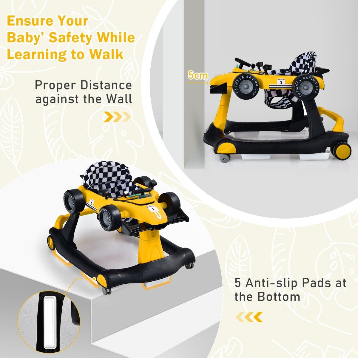 Poussette 4-en-1 avec hauteur et vitesse réglables Chariot pour bébé avec patins antidérapants Poussette pliable Noir/jaune/bleu/gris/blanc/rouge