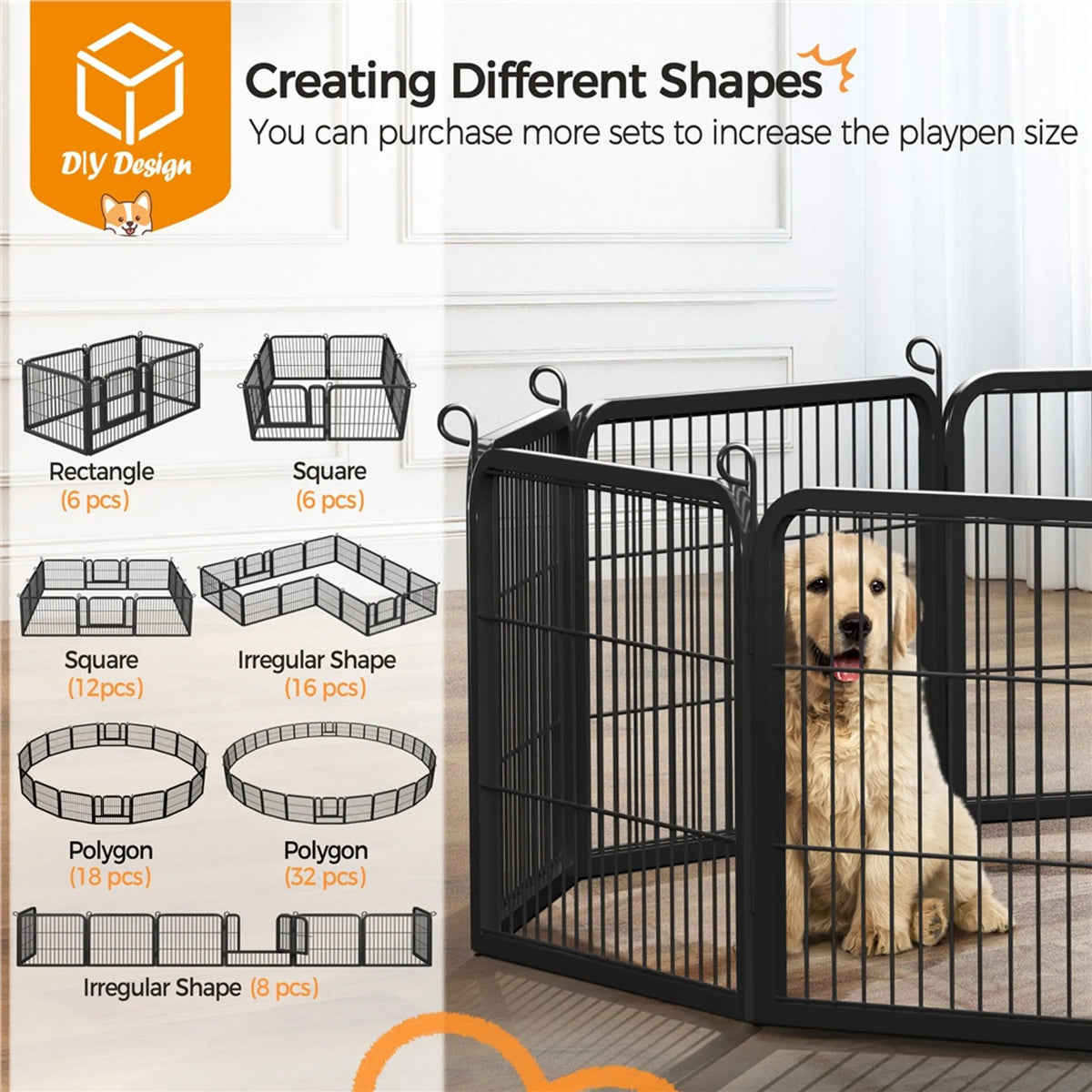 Yaheetech Enclos pour chiots à 2 portes - 12 panneaux de 80 x 60 cm - Pliable - Noir
