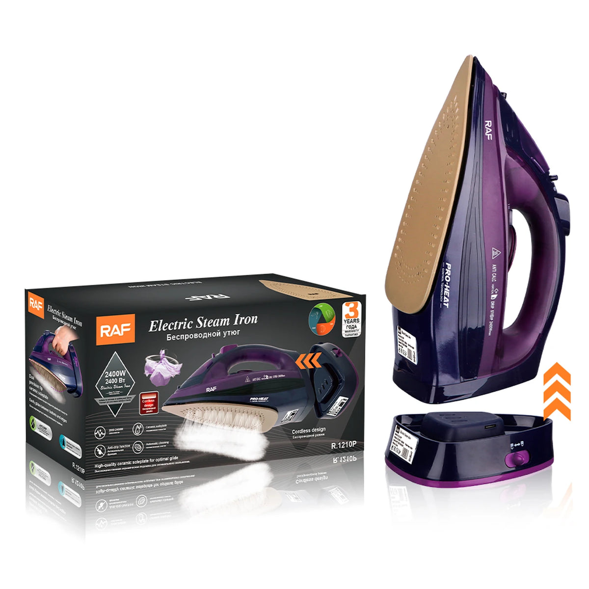 Fer à repasser à vapeur sans fil RAF R.1210B - Violet - 320 ml - Semelle en céramique - Autonettoyant