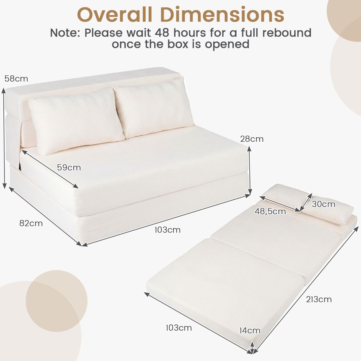 Canapé-lit Coast 3-en-1 - chaise longue pliable - revêtement en chenille - beige/gris