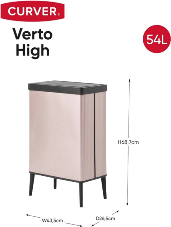 Curver Verto High - Poubelle 54 L - Rosé - 44 x 27 x 69 cm