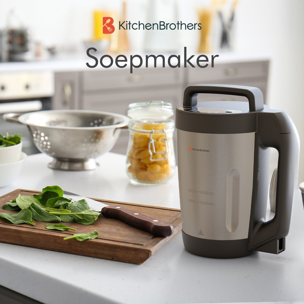 KitchenBrothers Machine à soupe - Blender - jusqu'à 800W - 1.6L - inox/noir