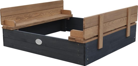 Bac à sable en bois AXI Ella, couleur anthracite/marron - Avec bancs et couvercle - Bois certifié FSC - 100 x 95 x 20 cm - Bac à sable pour enfants