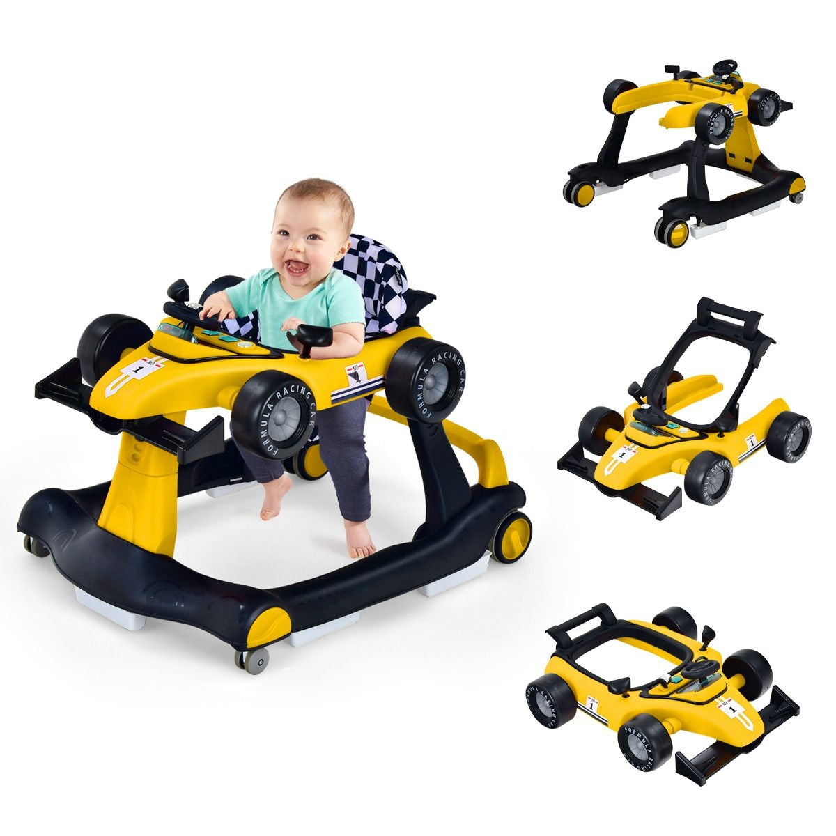 Poussette 4-en-1 avec hauteur et vitesse réglables Chariot pour bébé avec patins antidérapants Poussette pliable Noir/jaune/bleu/gris/blanc/rouge