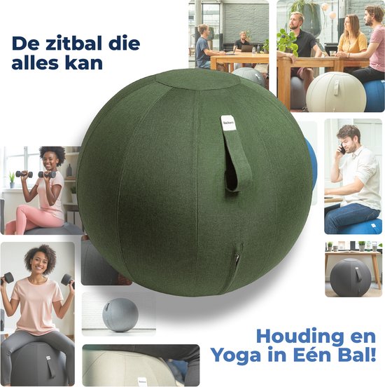 Ballon de siège Backerz 65 cm - Ballons de siège avec housse en lin - Chaise de bureau ergonomique pour le bureau et la maison - Ballon de yoga de luxe - Vert