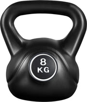 Yaheetech Kettlebell 8 kg - Poignée large, base plate et design anti-roulement - Pour la musculation et la gym à domicile - Plastique noir et béton - 22.5 x 19.5 x 26 cm