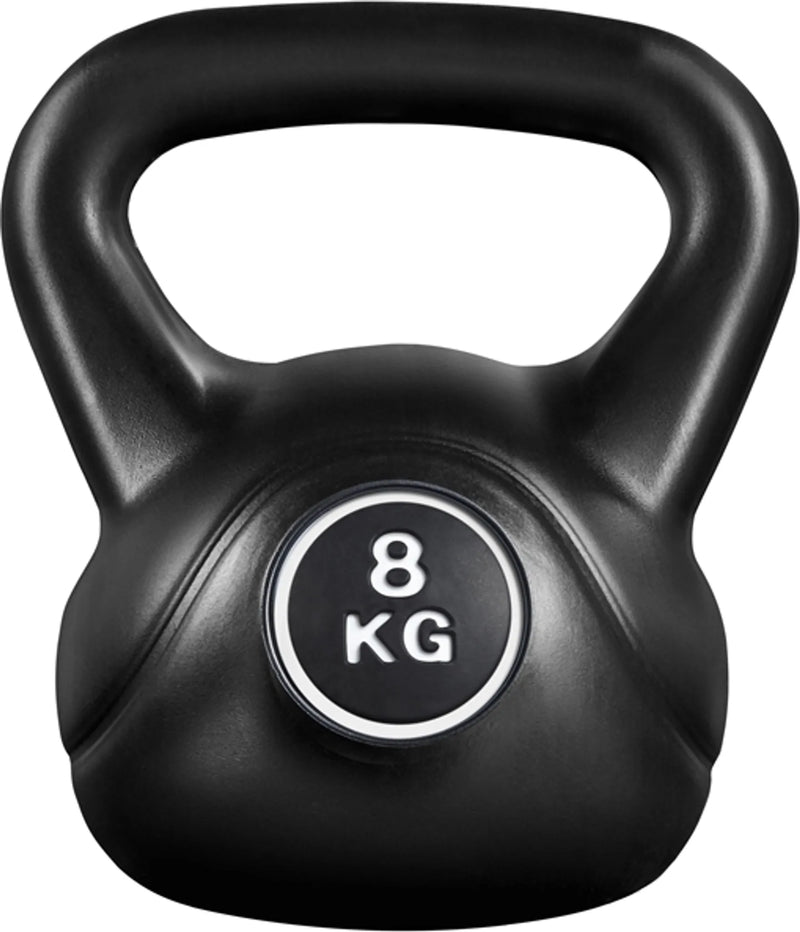 Yaheetech Kettlebell 8 kg - Poignée large, base plate et design anti-roulement - Pour la musculation et la gym à domicile - Plastique noir et béton - 22.5 x 19.5 x 26 cm