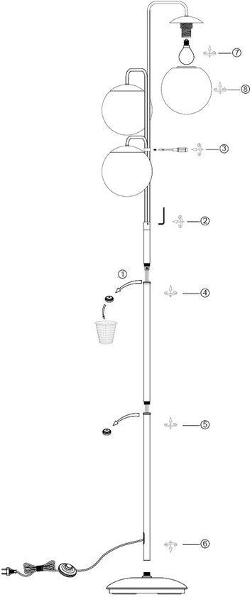 Lampadaire Bollique 4611ZW de Steinhauer - Élégant modèle en métal noir avec 3 boules en verre fumé, hauteur 173 cm, pied rond de 40 cm, idéal pour un usage intérieur