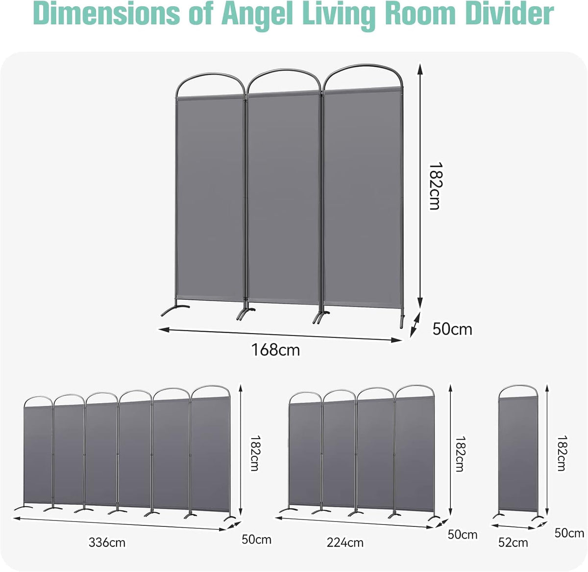 Angel Living Paravent 3 panneaux - 168 x 182 cm - Gris