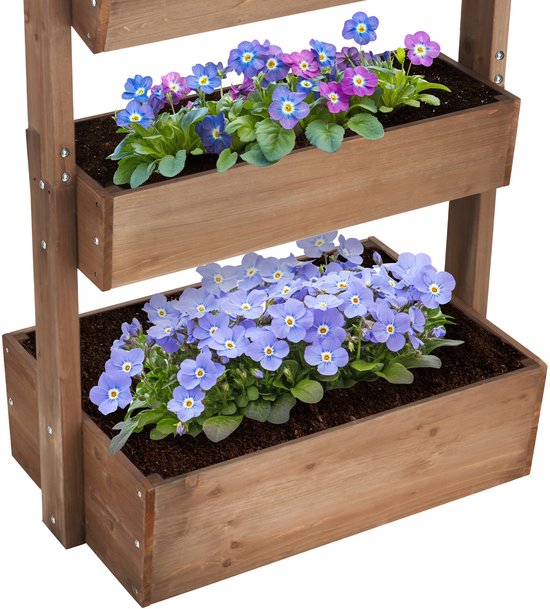 tectake® Vertical Garden Flora - Avec 5 jardinières pour fleurs, herbes ou légumes - Marron - 81 x 52 x 180 cm - Jardinière pour potager - Bacs à fleurs basculants en pin laqué - Tissu molletonné/toile de protection des racines inclus - Résistant aux inte