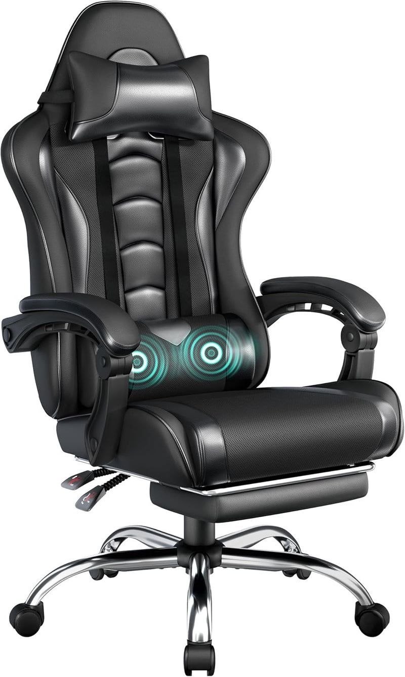 Fauteuil gaming Yaheetech avec fonction massage et repose-pieds - noir
