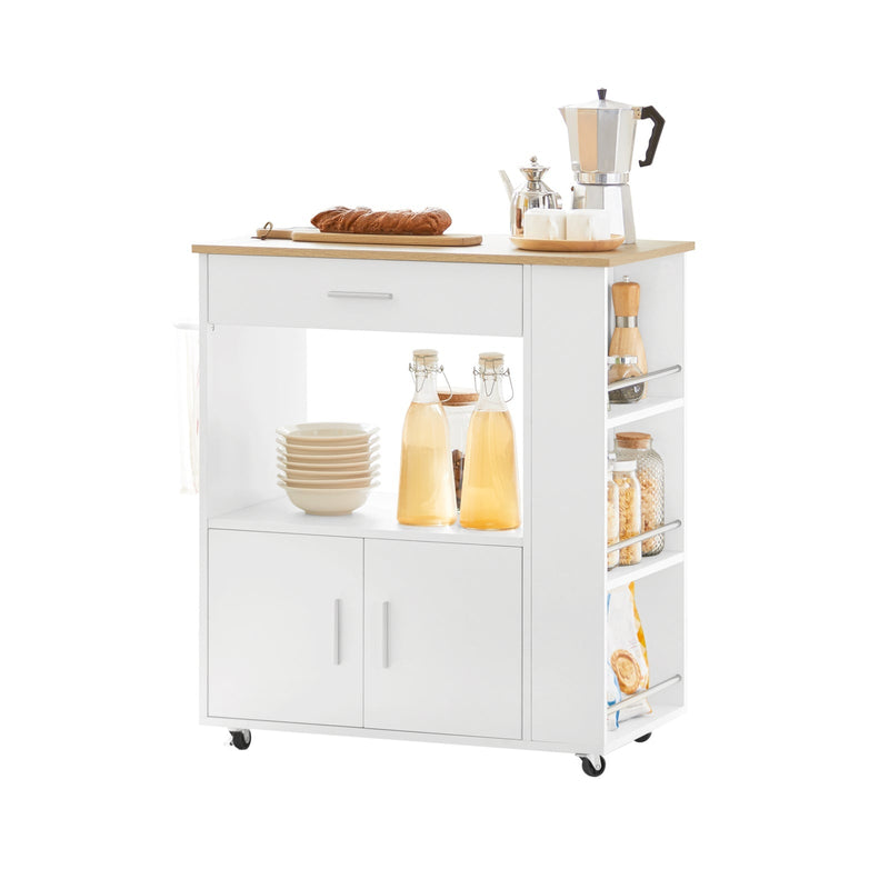 SoBuy Chariot de cuisine avec 1 tiroir, 2 portes et 3 étagères de rangement - Max. 75KG - 75 x 46 x 83 cm - Blanc