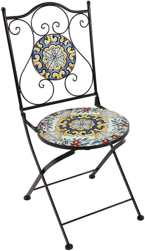 Chaises de bistrot AXI Amélie – Pliantes – Classiques multicolores – Chaises de jardin pliantes en métal – Dossier haut – Lot de 2 pièces – Effet mosaïque – Incrusté de carreaux de céramique – Capacité de charge de 150 kg – Jardin, terrasse ou balcon