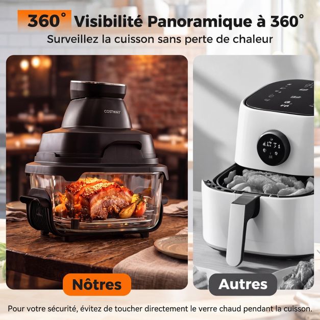 Coast Airfryer 4L - Friteuse à air chaud avec boîtier en verre - 1 500 W - Deux paniers empilables - Couvercle - Thermostat jusqu'à 220 °C - Noir