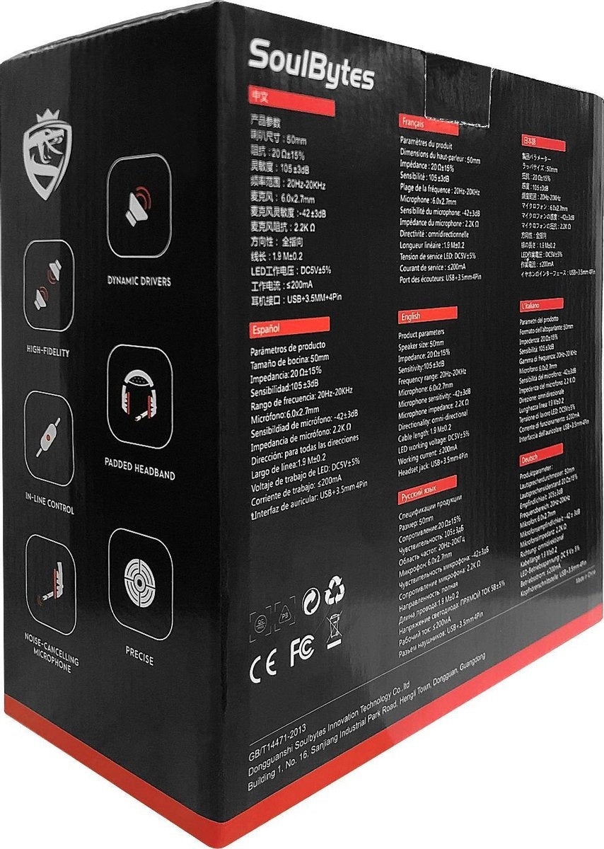 Casque gaming SoulBytes S12 RGB avec microphone stéréo - Multiplateforme -Noir