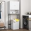 COSTWAY Armoire de toilette indépendante - avec compartiments de rangement, portes et crochets - 63 x 23 x 165,5 cm - blanc