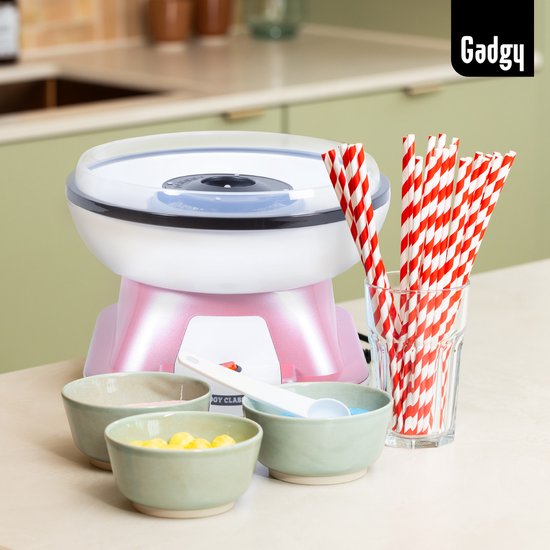 Machine à barbe à papa Gadgy Retro rose, avec 10 bâtonnets et une cuillère doseuse - Machines à barbe à papa - Bonbons - Fête d'enfants - Sucre pour barbe à papa - Cotton Candy