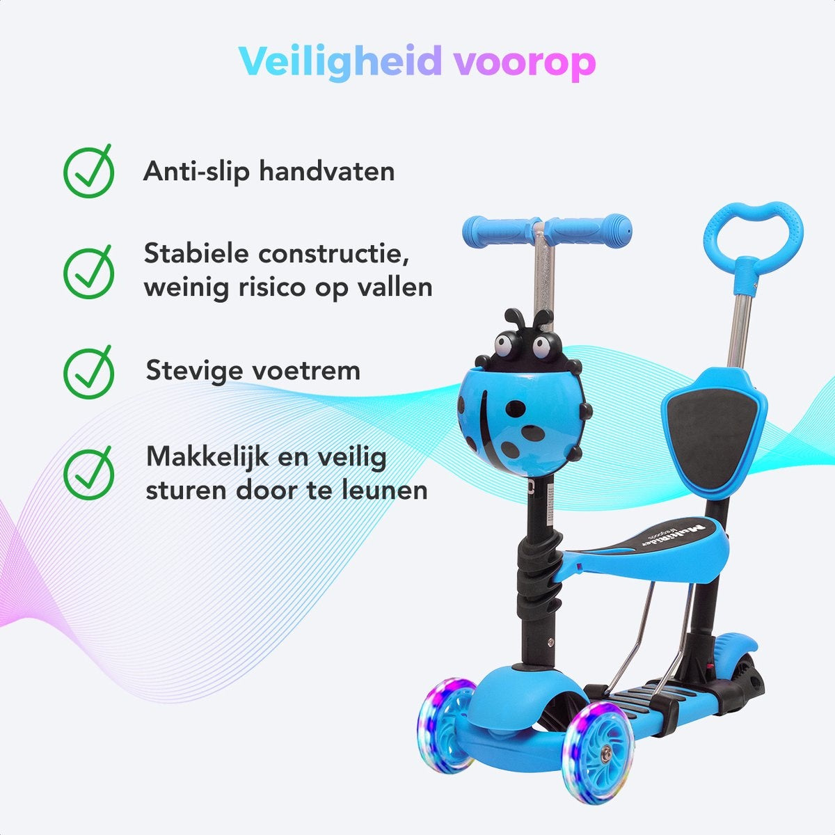LifeGoods MultiRider - Scooter pour enfants avec barre de poussée - 3 -8 ans - Garçons/Filles - 3 roues lumineuses - Bleu