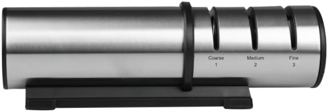 Aiguiseur professionnel LEBENLANG à 3 niveaux – Compact et résistant, acier inoxydable argenté, 23 x 7 x 6 cm, pour couteaux épais et fins, lames en céramique et diamant