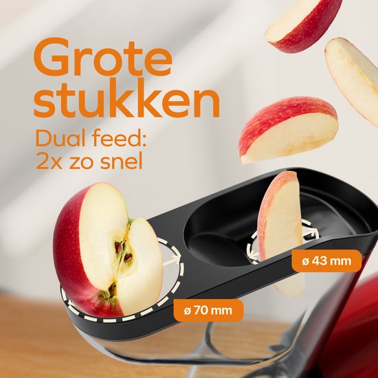 KitchenBrothers Slowjuicer XL - Extracteur de jus - Presse légumes et fruits - Alimentation 43 mm et 70 mm - 500 ml - Rouge