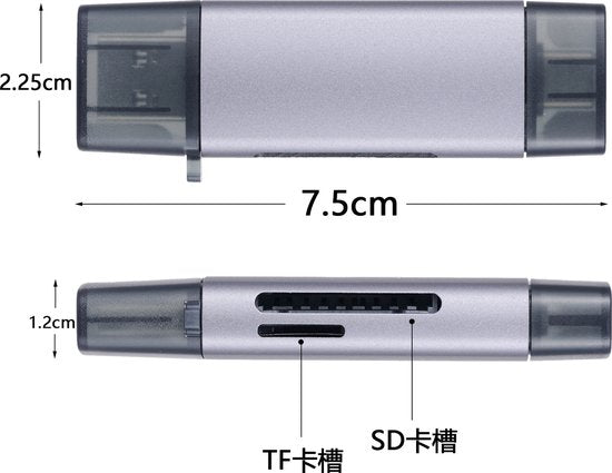 Lecteur de cartes SD Garpex® USB-C - Lecteur de cartes USB 3.0 - Lecteur de cartes SD - Lecteur de cartes mémoire - Lecteur de cartes micro SD - Lecteur de cartes USB - Aluminium