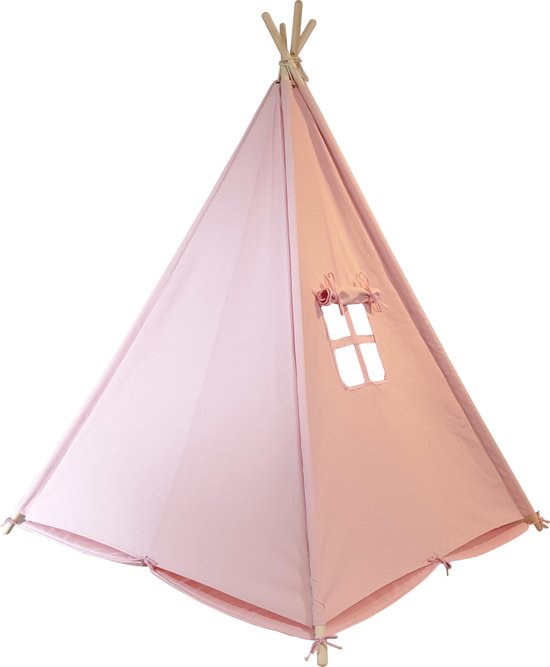 Sunny Alba Tipi Tente Pastel Rose - Wigwam Tente de jeu avec fenêtres - 120x120x160cm - avec tapis coussin