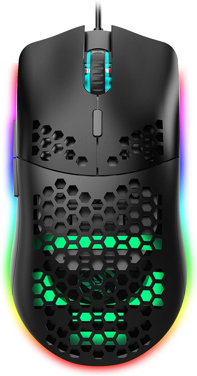 HXSJ J900 Souris de jeu optique - Ultra légère - Illumination RGB - 6400 DPI - Noir