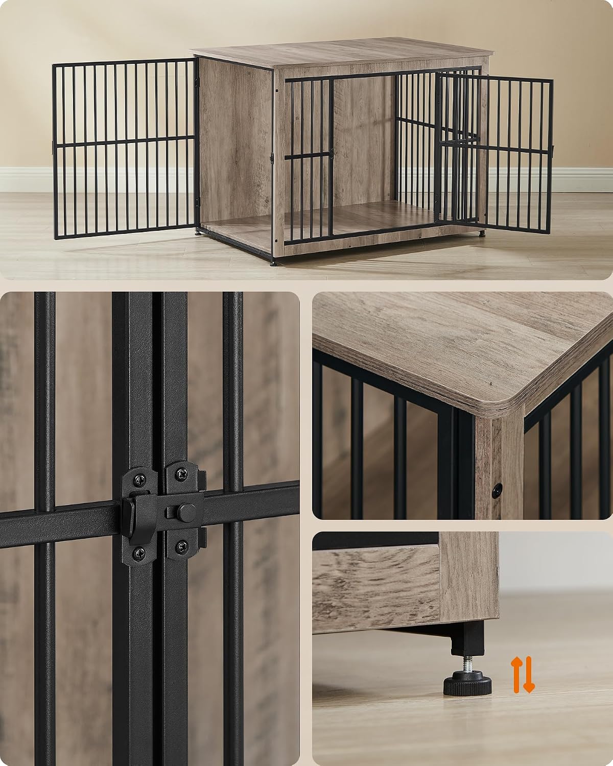 Cage pour chien Feandrea DEGWOOD, style meuble - 110 × 76 × 82 cm - grège/noir