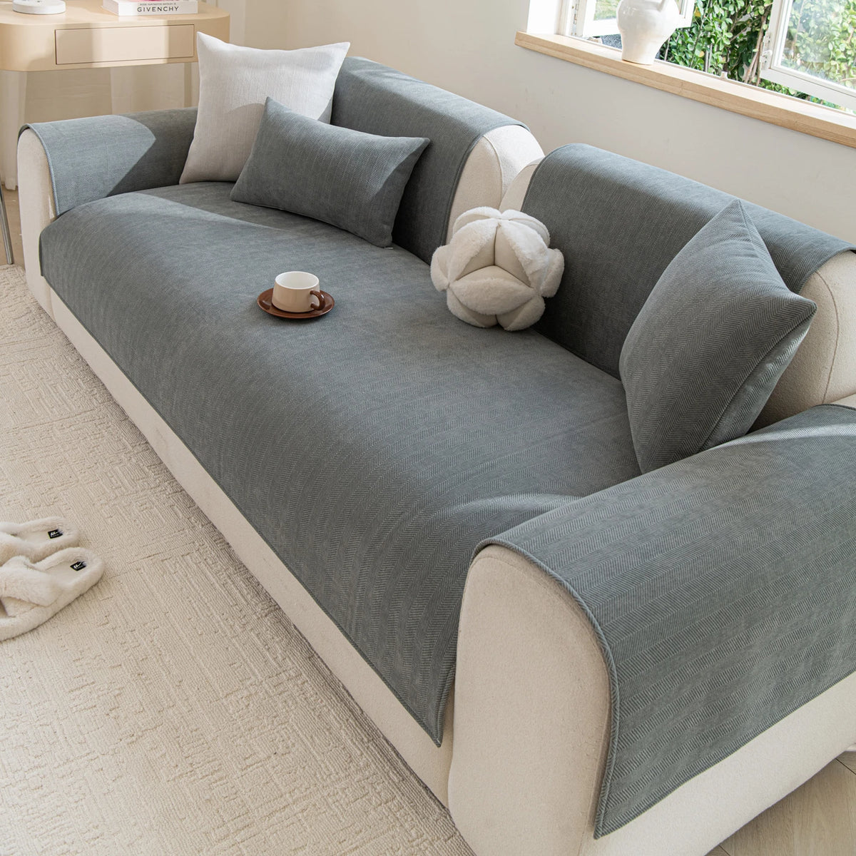 Housse de canapé Ochama pour la partie assise uniquement - Antidérapante - 70 x 180 cm - Polyester - Gris