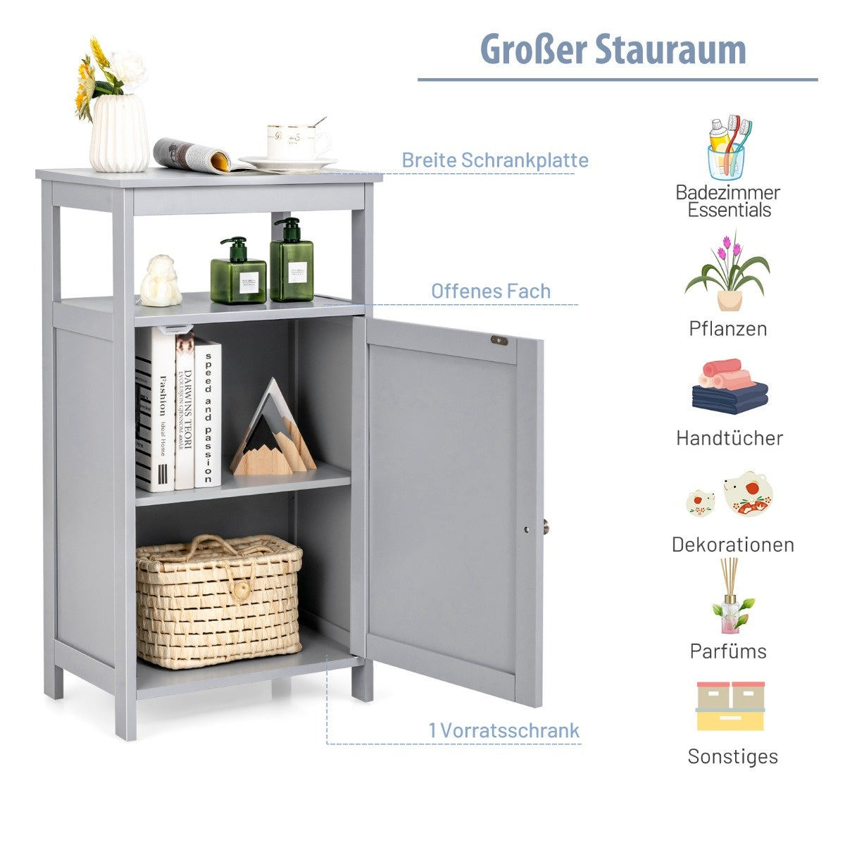 Coast armoire de salle de bain étagère libre multifonctionnelle 45 x 30 x 84 cm blanc