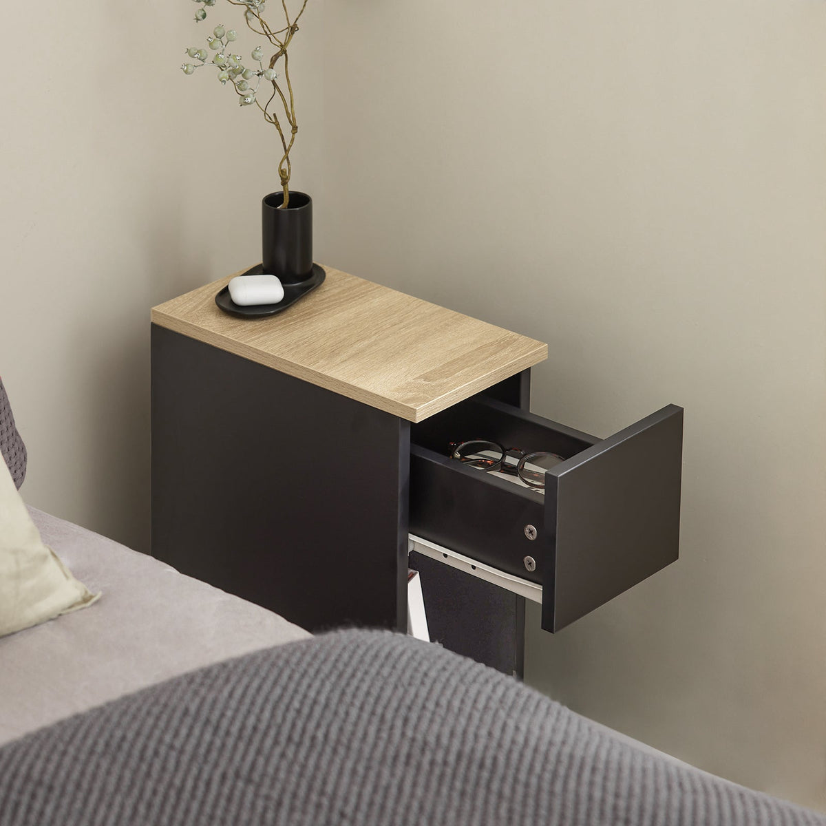 SoBuy Table de nuit avec tiroir et rangement - Lot de 2 - 20x35x60 cm - Max. 20KG - Noir