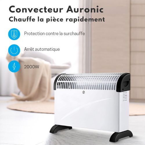 Auronic Chauffage électrique -  750/1250/2000 Watts - Thermostat réglable - Blanc