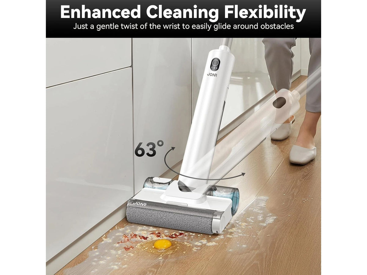 Aspirateur JONR S20 Pro Wet & Dry avec station d'accueil – Conception à 180° pouvant se poser à plat – Nettoyeur de sols humides et secs – Blanc
