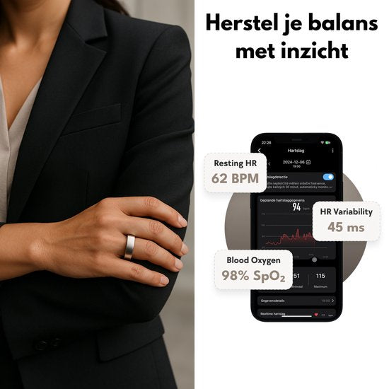 Focus® S1 Smart Ring - Noir - Taille 11 - Moniteur de fréquence cardiaque et de sommeil - Étanchéité IP68