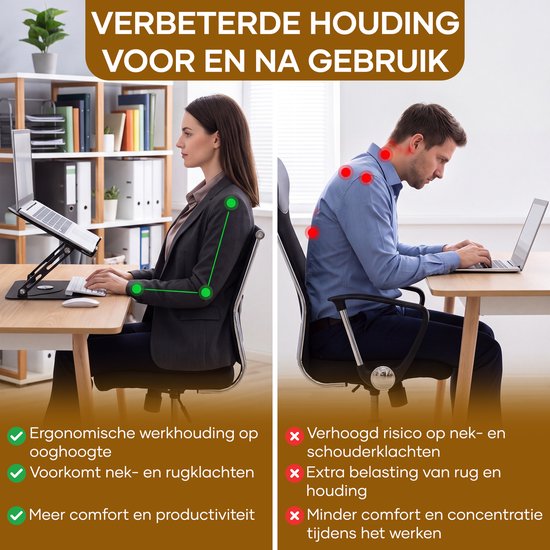 Support pour ordinateur portable Villux ergonomique - Support pour ordinateur portable réglable - Support pour ordinateur portable - Rehausseur pour ordinateur portable - Support pour ordinateur portable pliable - E-book inclus - Tapis de souris inclus