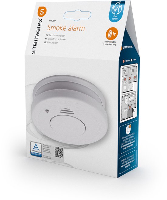 Smartwares 10.044.62 - Détecteur de fumée 85 dB - Pile d'une durée d'un an, capteur d'une durée de 10 ans - Certifié TÜV - Détecteur d'incendie
