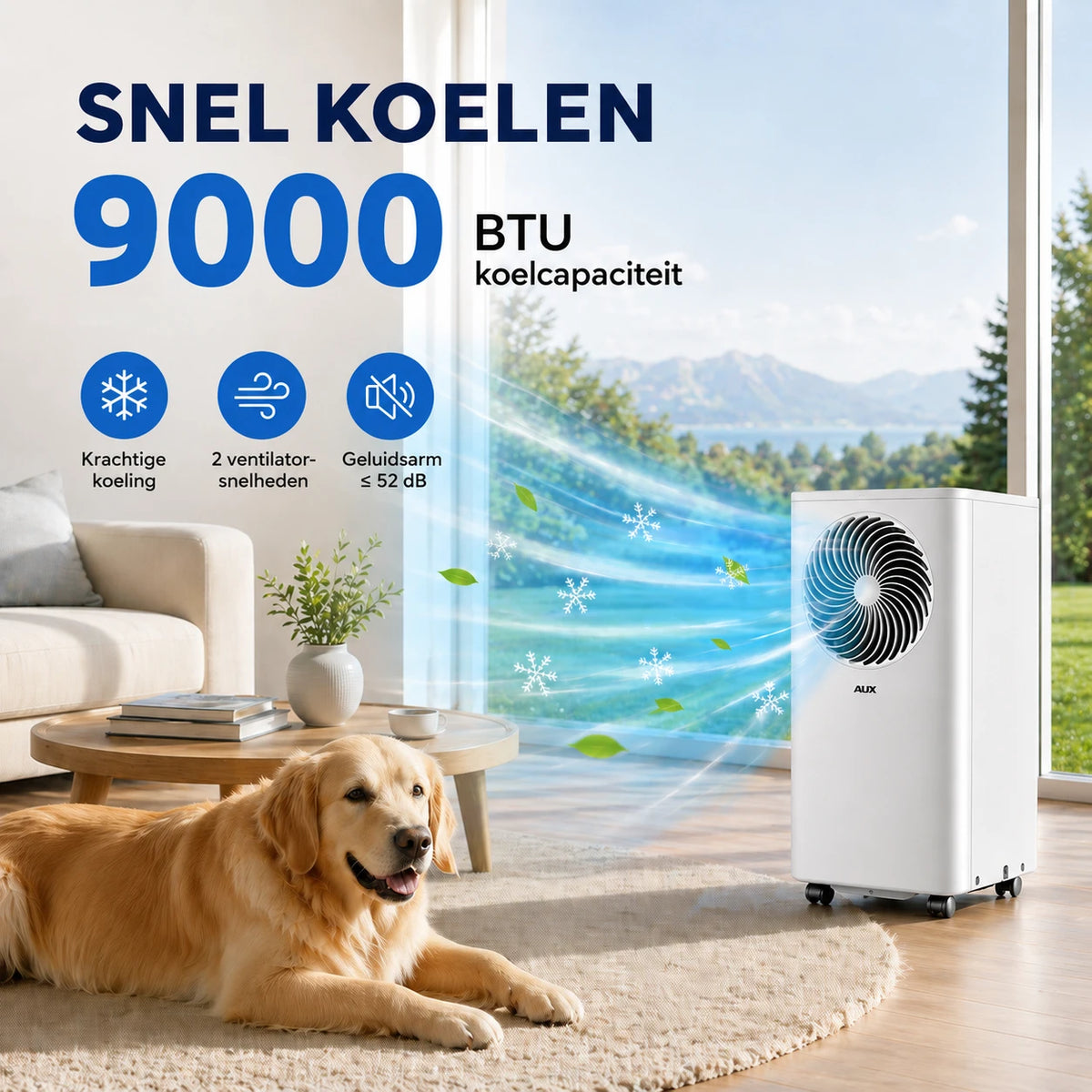 Climatiseur mobile AUX 3-en-1 - 9 000 BTU - Wi-Fi - classe énergétique A